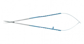 Микроножницы с байонетной ручкой 1 типа, закругленным кончиком, изогнутым лезвием 18 мм, прямые, общ. длина 200 мм, раб. длина 100 мм